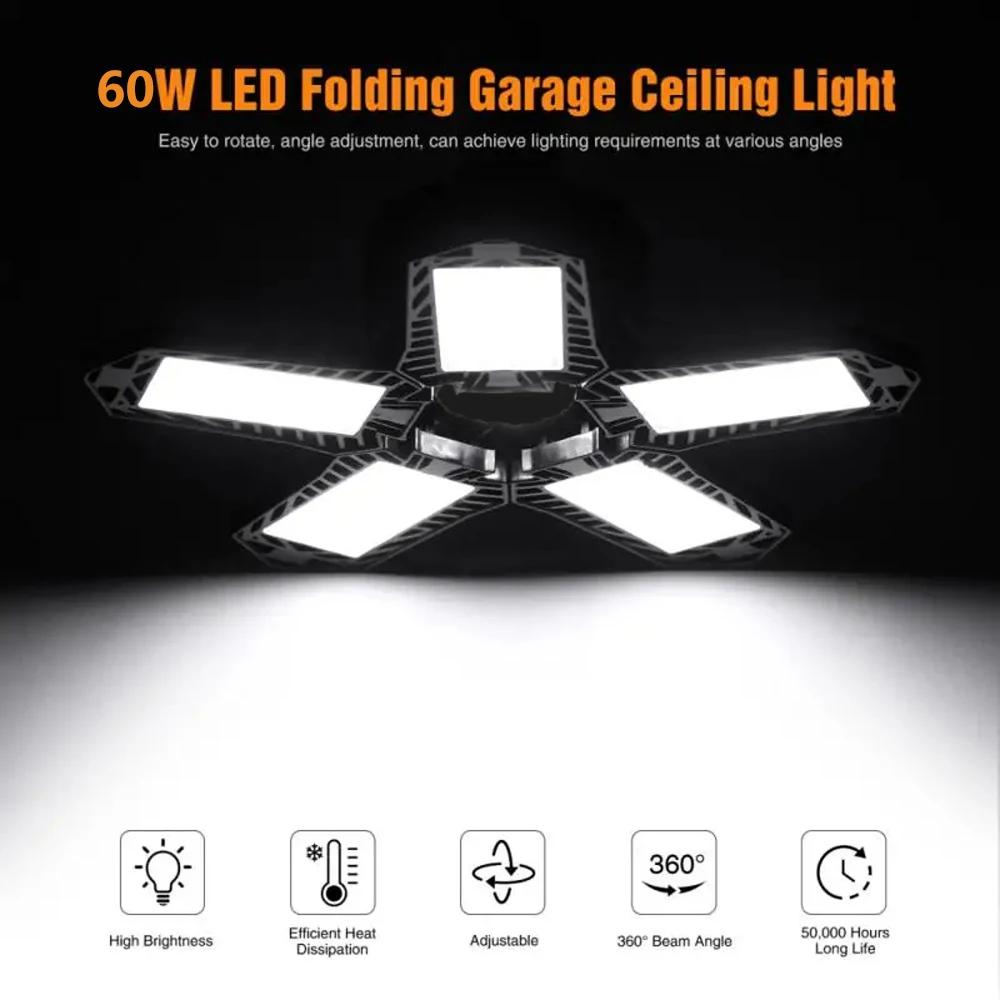 INDA/E26-Lampe de Garage à LED 60W, Ventilateur Réglable et Déformable, Luminaire de Travail Industr