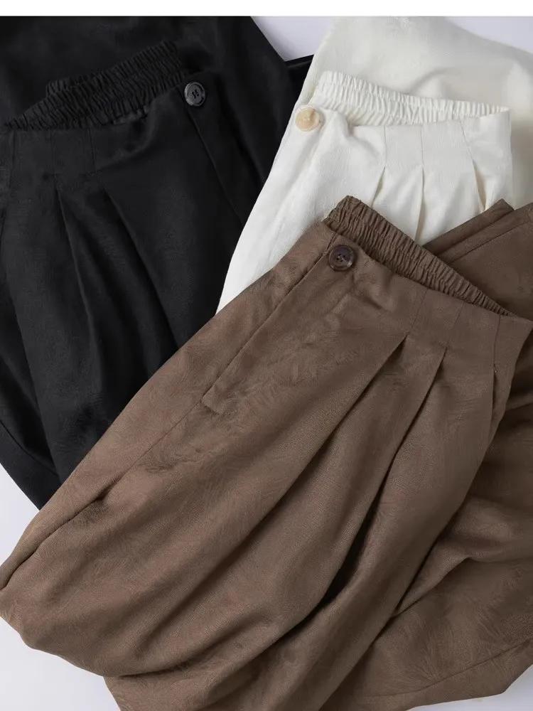 Pantalon en soie véritable 100% Birdtree 28M, pantalon large à taille élastique jacquard pour femme,