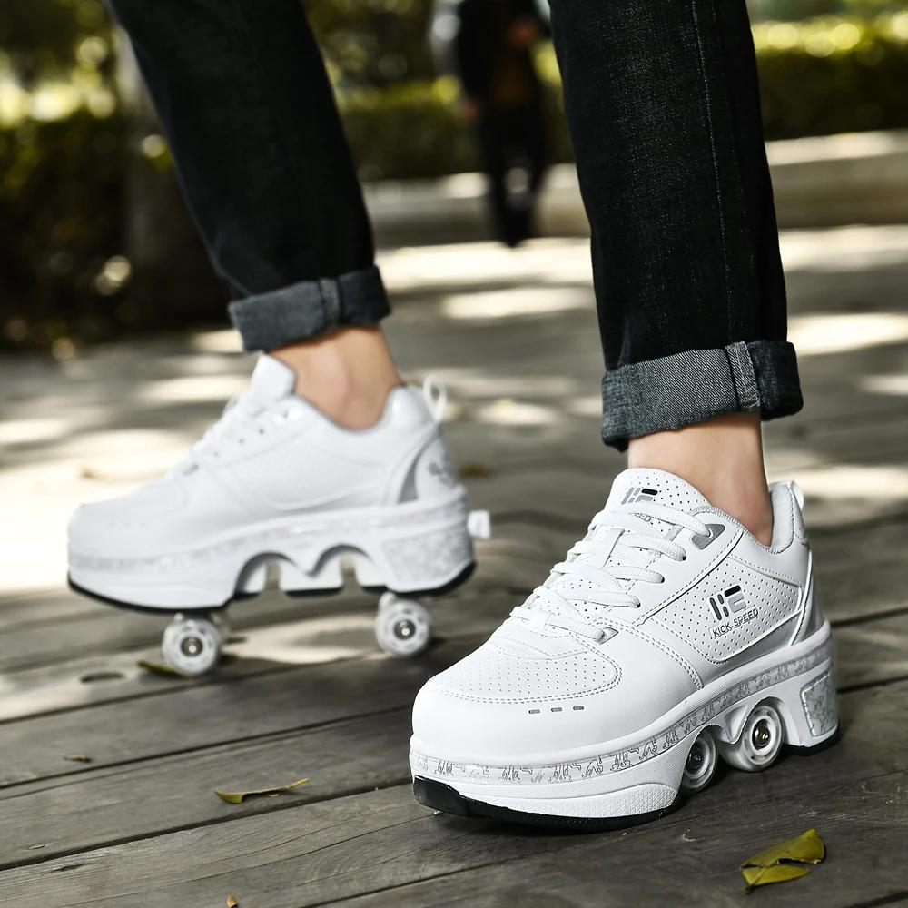 Chaussures de patins à quatre roues unisexes, baskets Parkour décontractées à déformation, patins po