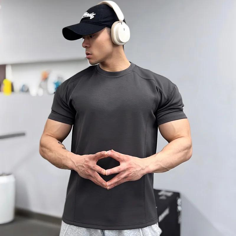 Haute qualité automne hommes à manches longues T-shirt mode sport col rond fitness course maille res