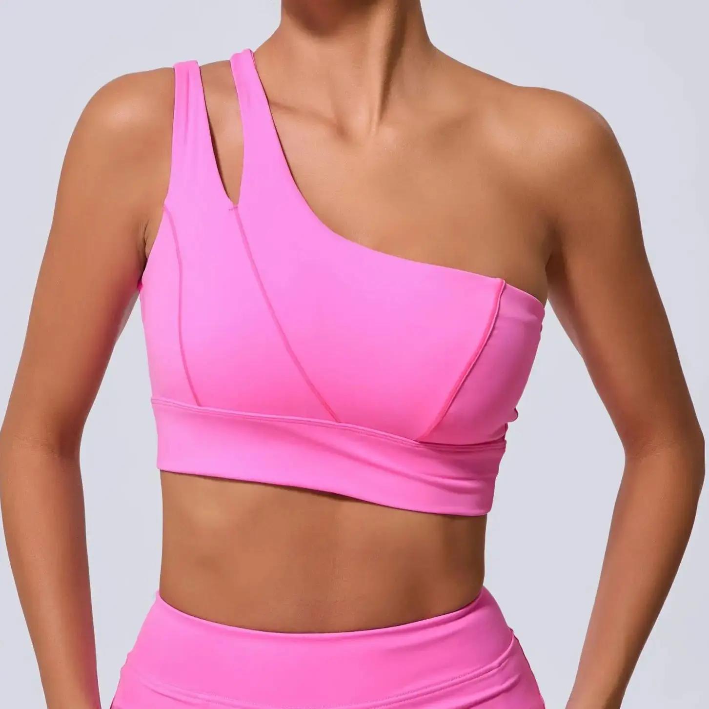 Soutien-gorge de sport sexy pour femme à une épaule, push-up, haute performance, pour la course et l