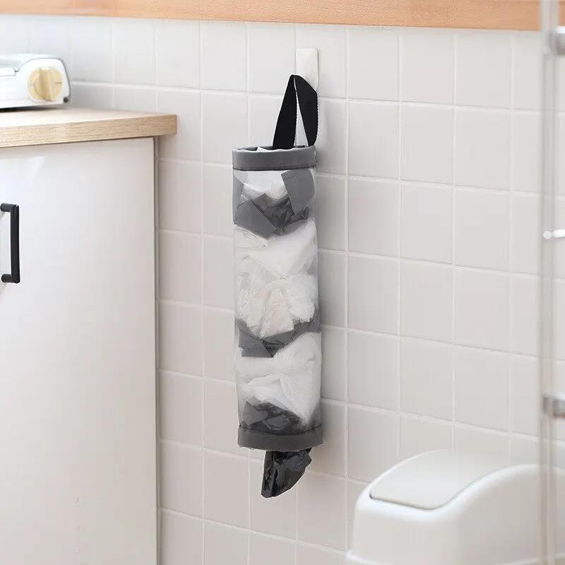 Sac de rangement gris SunOfficiBag, distributeur de sacs en plastique à mailles à montage mural, pou