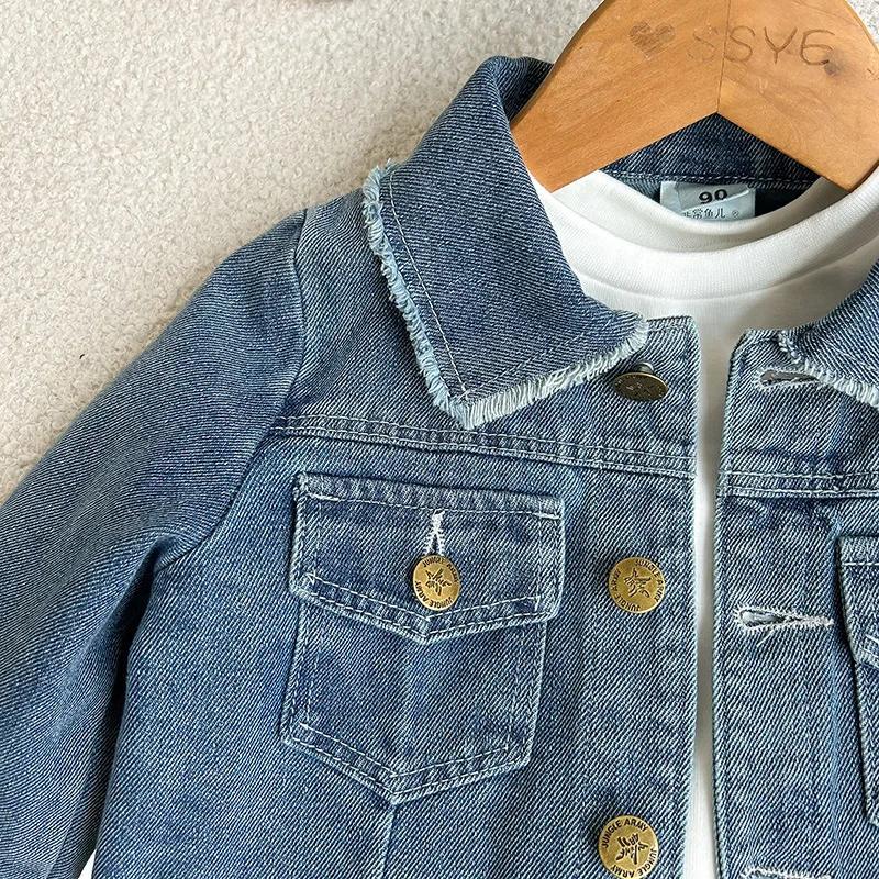 Ensemble en jean pour fille de 2 à 8 ans, avec revers rétro, veste en jean à manches longues + jupe