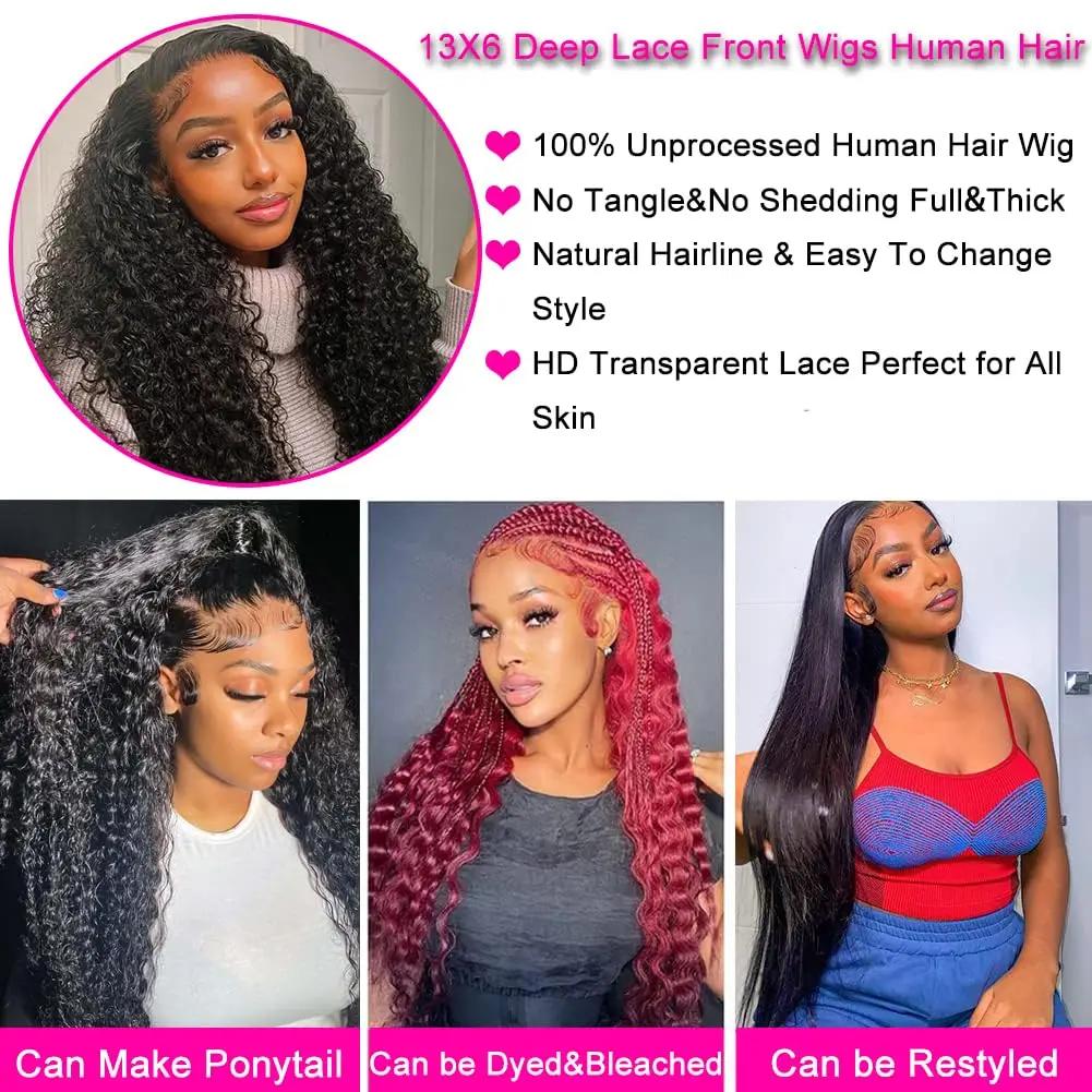 Perruque Lace Front Wig Remy Naturelle Bouclée, Cheveux Humains, 13x6, 13x4, 30 38 Pouces, Densité 1