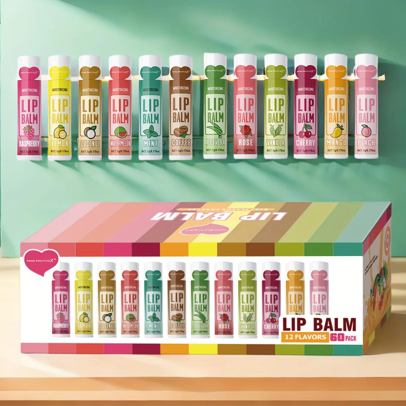 Ensemble de baume à lèvres hydratant, 60 pièces, 5g, hydratant et éclaircissant en profondeur, coule