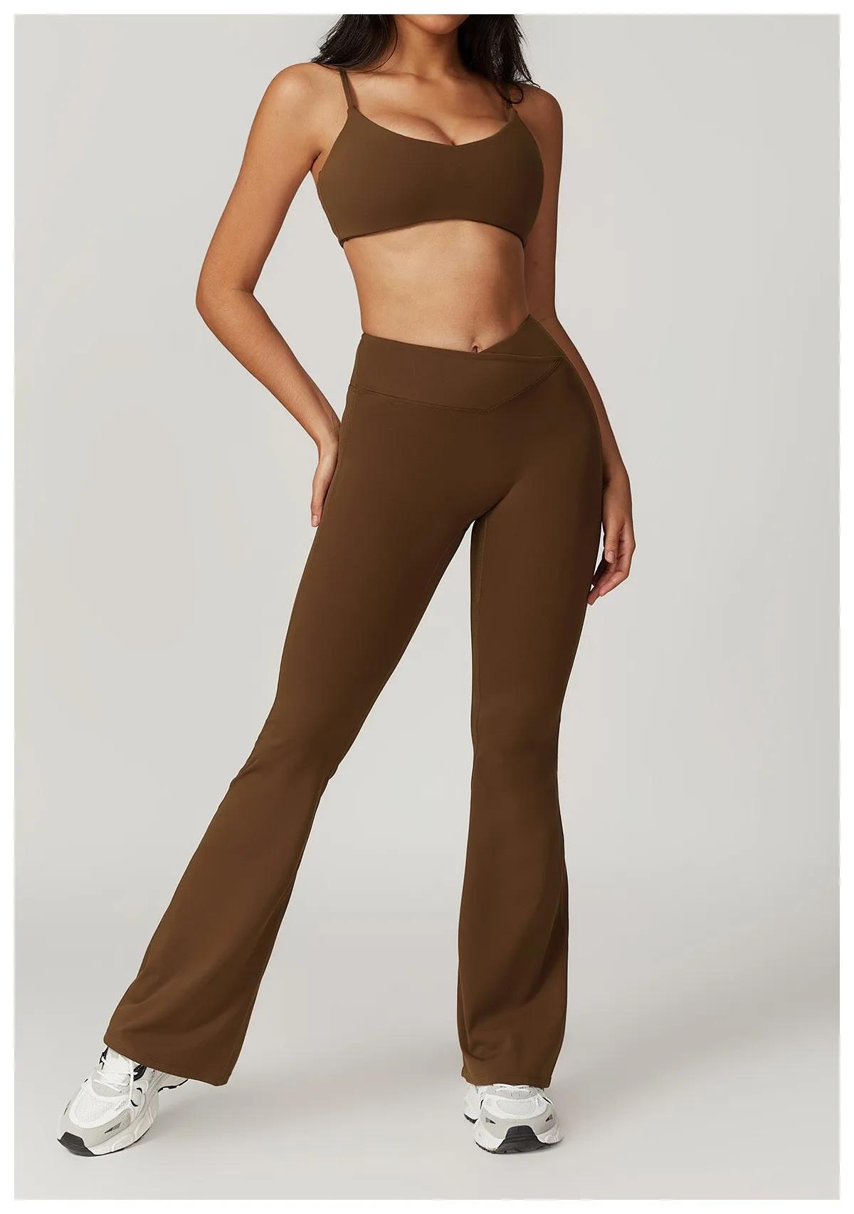 Leggings de Yoga évasés croisés pour femmes, taille haute, bas de cloche croisée en V, contrôle du v