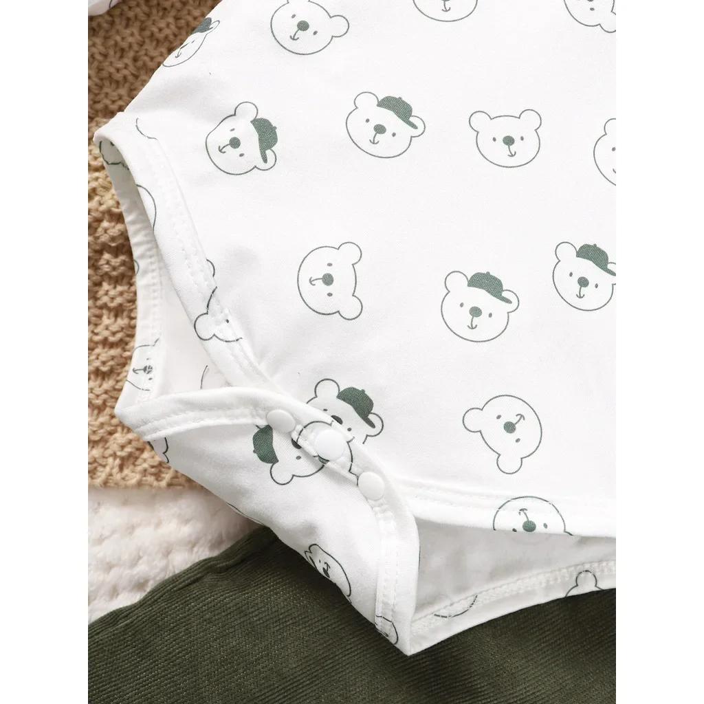 Ensemble de vêtements 2 pièces pour bébé garçon de 3 à 24 mois, body imprimé ours avec salopette ver
