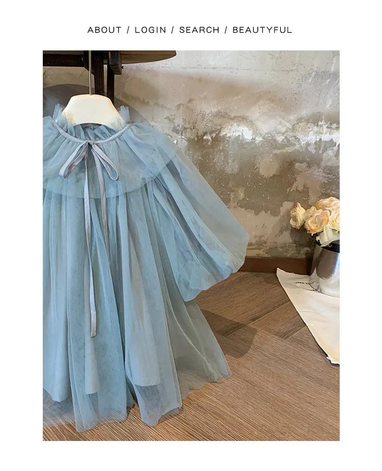 Robe en Tulle de couleur unie pour petites filles, décolleté à volants, nœud papillon au dos, manche