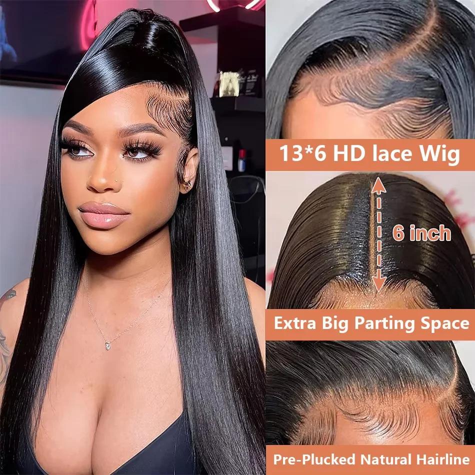 30 pouces naturel noir 360 dentelle avant droite perruques de cheveux humains 360 HD transparent ple
