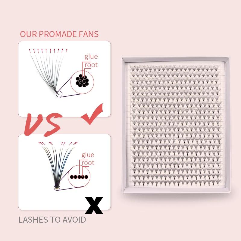 1200 ventilateurs faux cils XXL Mega plateau mat Ultra foncé préfabriqué Volume ventilateur Base poi