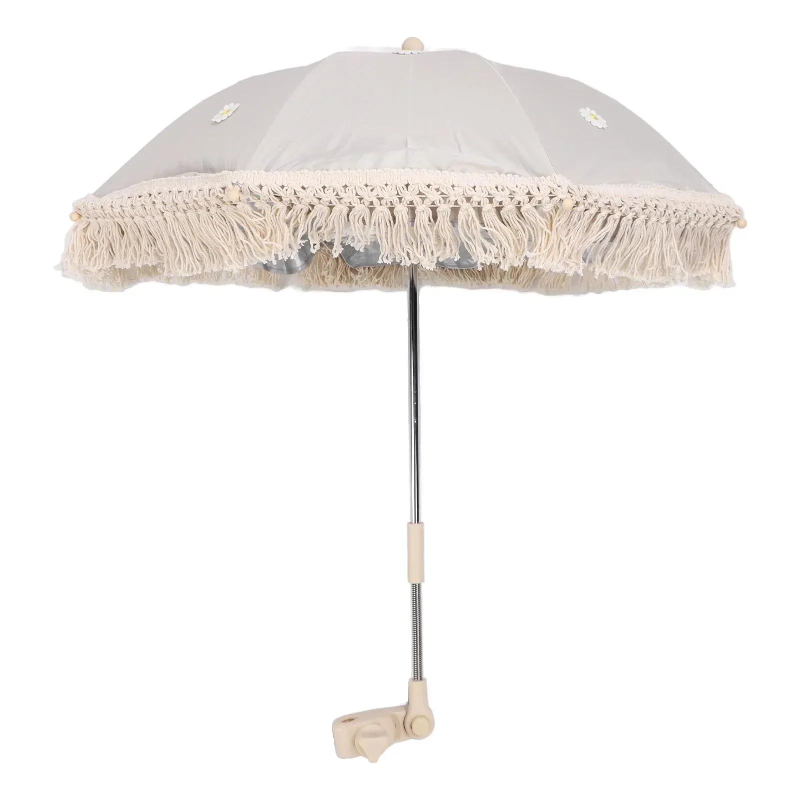 Parasol Beige à Franges Ultraviolets pour Bébé, Parapluie de Plage Extérieur pour Enfant, Accessoire