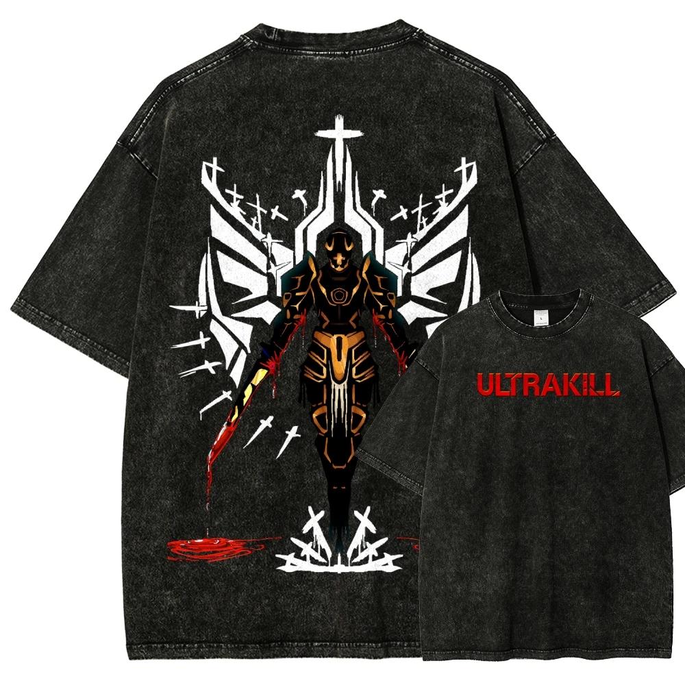 Ultrakill Nouveau modèle T-shirt délavé pour les amateurs d'anime, vêtements de caractère, coupe ove