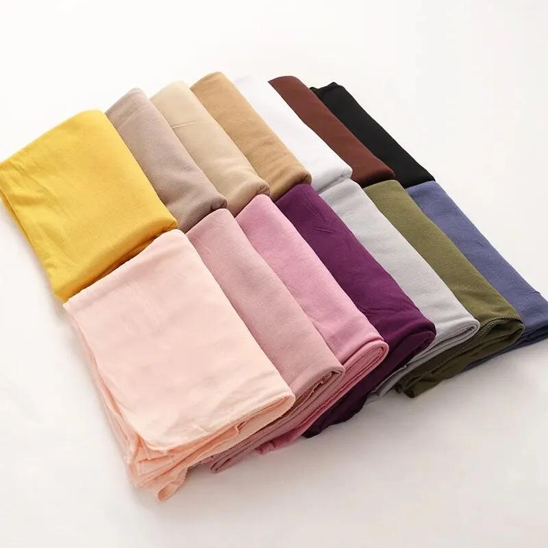 Foulard Hijab en Jersey de coton Modal, Long châle musulman, Turban uni et doux, couvre-chef pour fe