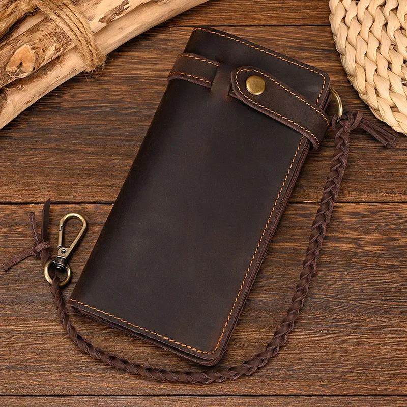Newsbirds en cuir véritable Long portefeuille poignet ceinture sangle chaîne portefeuille cadeau de