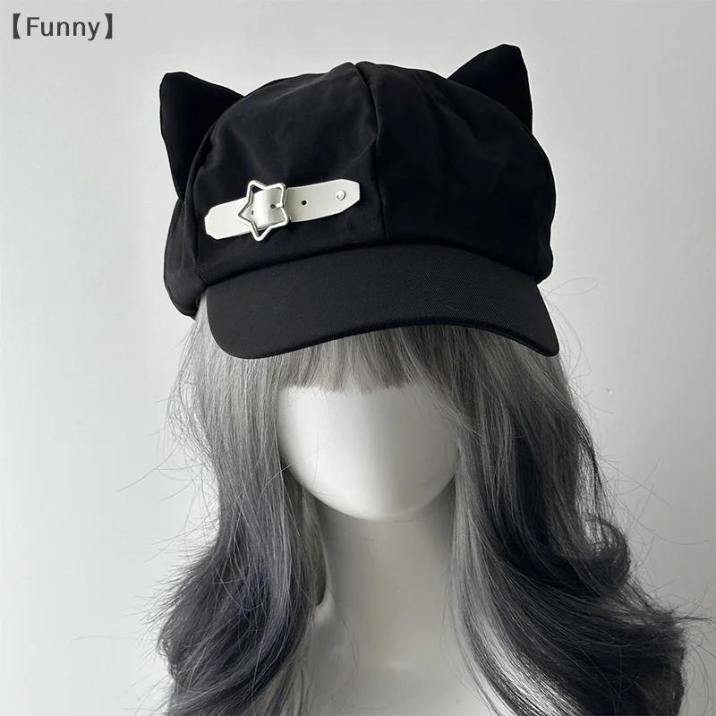 maveraFunny Orecchie de chat Harajuku gothique Lolita béret Y2K filles Steampunk Punk fermeture écla