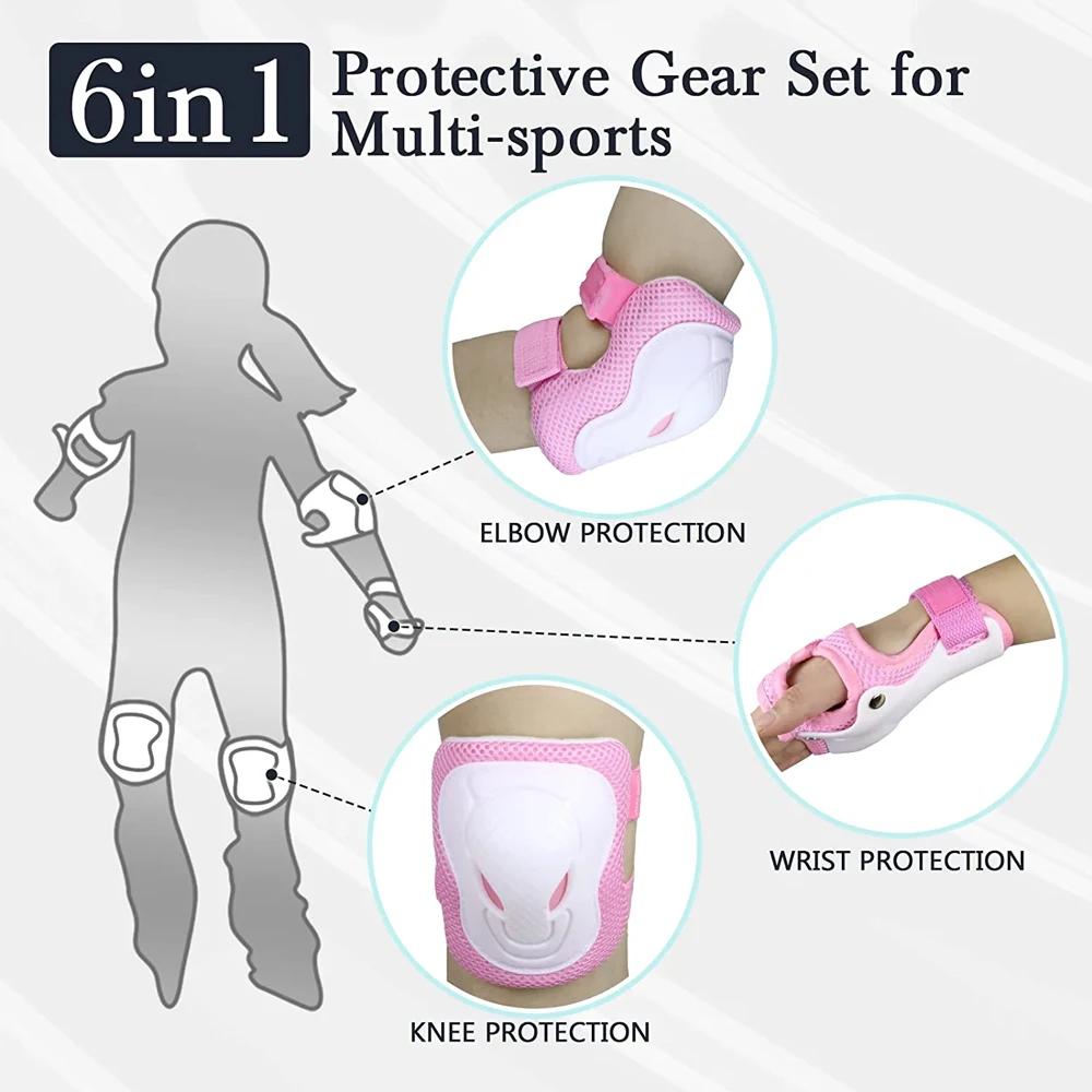 Ensemble d'équipement de protection 6 en 1 pour enfants/jeunes, genouillères pour enfants, coudières