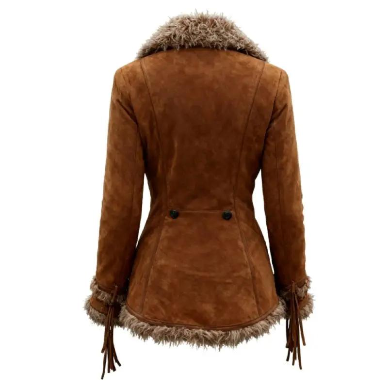 Manteau en daim Vintage pour femmes, manteau à revers avec col en fourrure, manteau de Style mendian