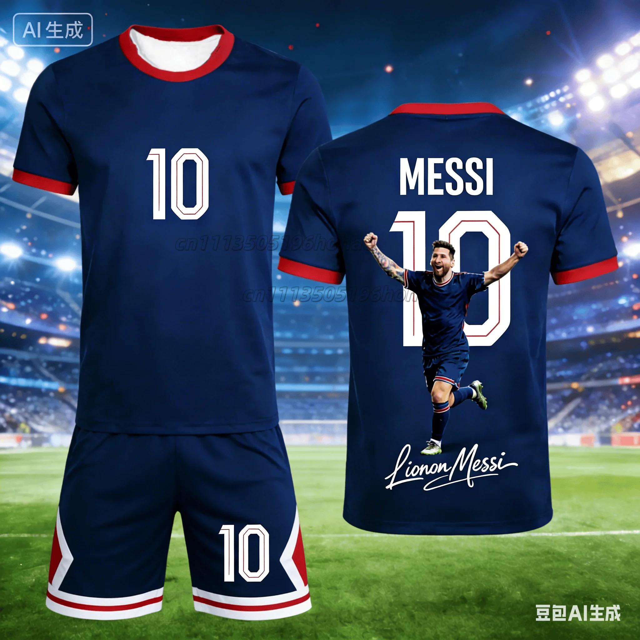Été # Messi N°10 # Ensemble T-shirt et short commémoratifs pour hommes et femmes, ensemble ample