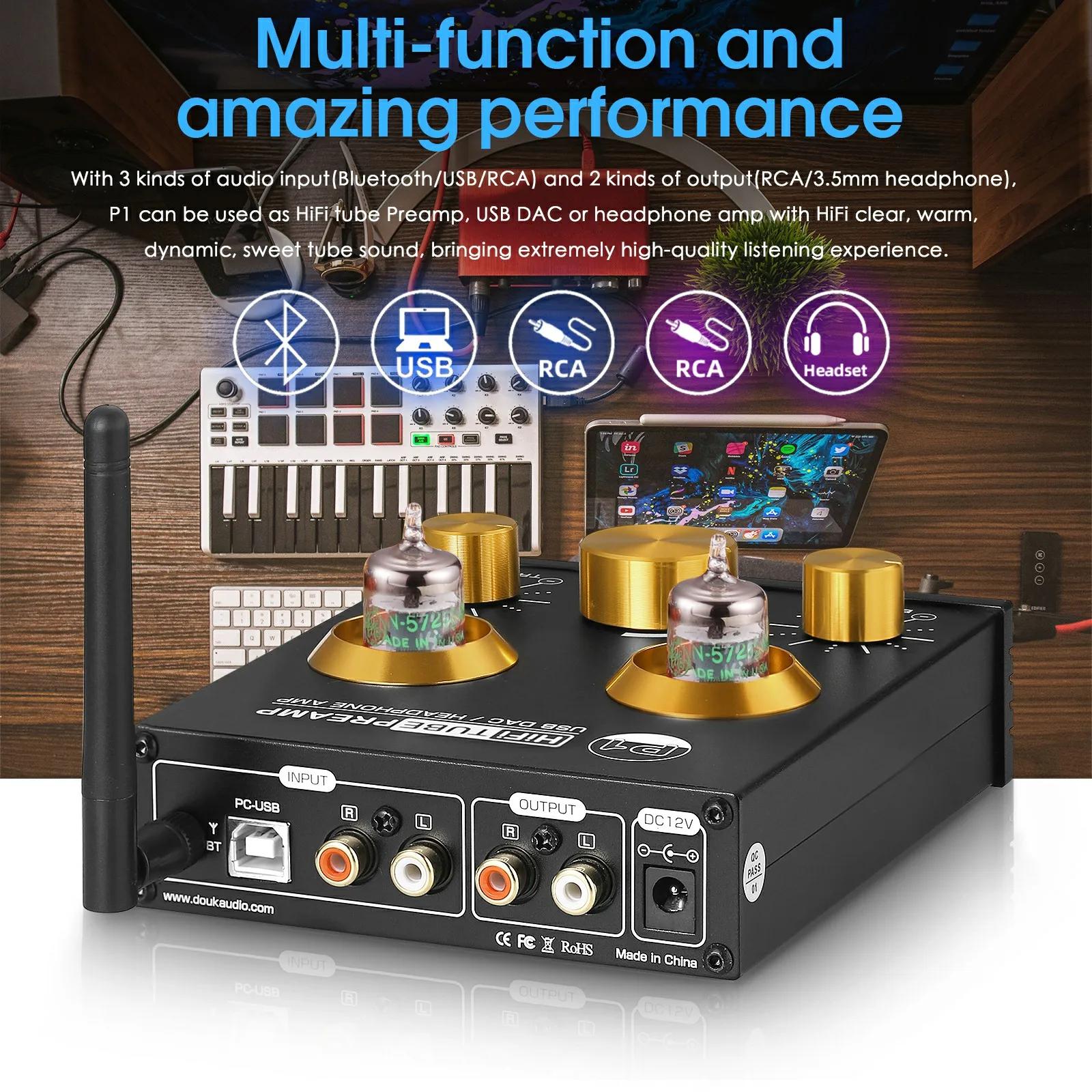 Douk Audio P1 HiFi JAN5725 préampli à Tube sous vide Bluetooth 5.0 récepteur Audio USB DAC amplifica