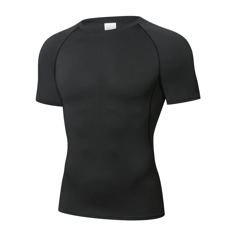 T-shirt de sport à manches courtes pour hommes, séchage rapide, haut de fitness, chemise moulante, e