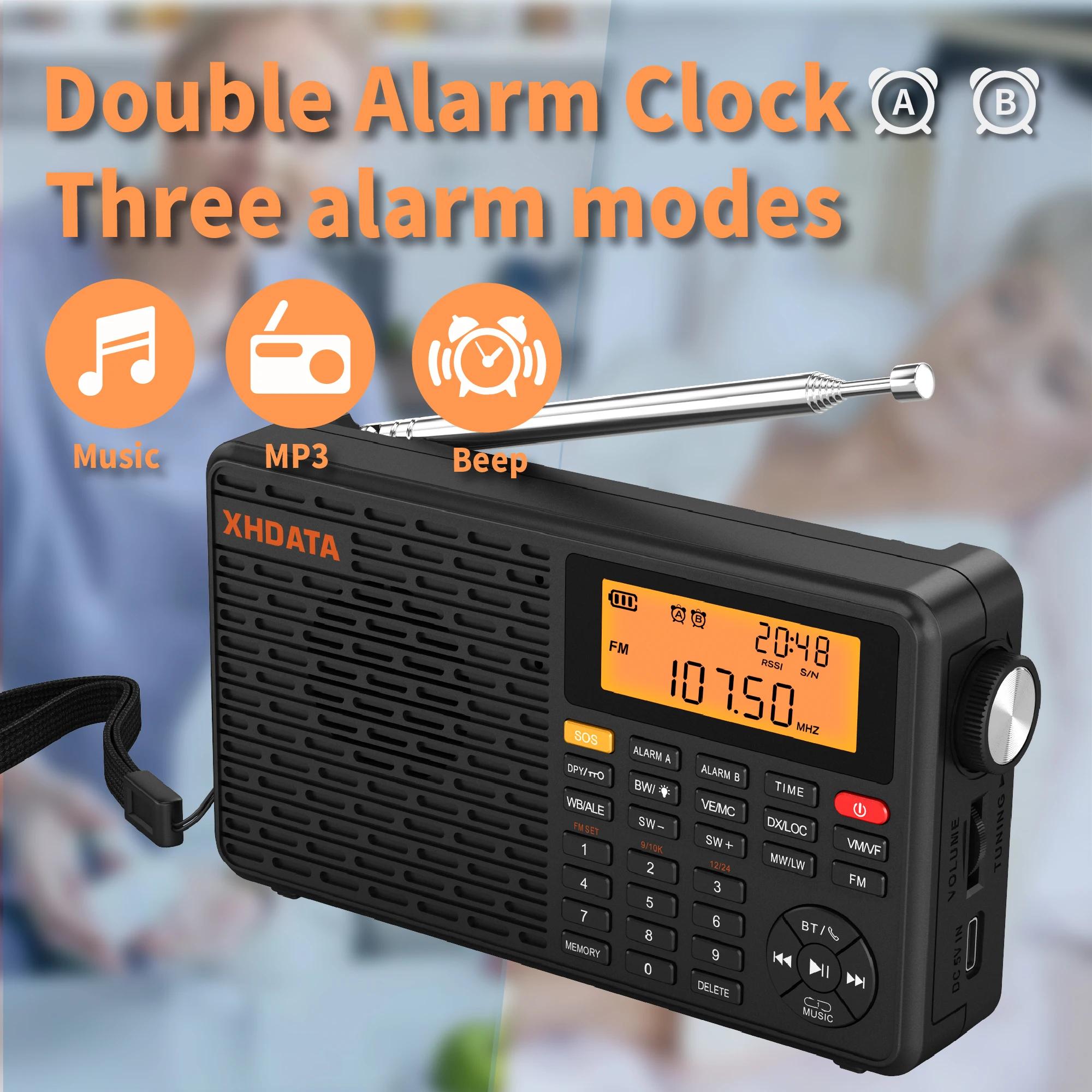 XHDATA Dnight WB Radio Portable AM FM Stéréo SW MW LW Réveil Numérique Radio Batterie Rechargeable U