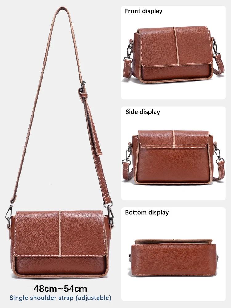 Zency-Sac à main en cuir de vachette pour femme, sac messager rétro, sac carré simple, petit rabat,