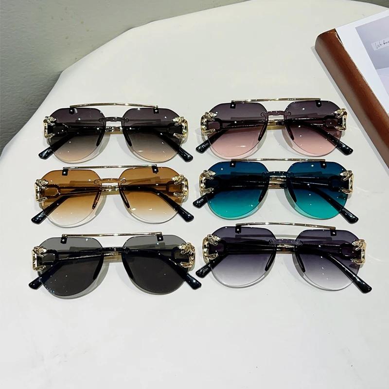 KAMMPT lunettes de soleil pilote sans monture hommes mode Vintage dégradé nuances décontractées femm