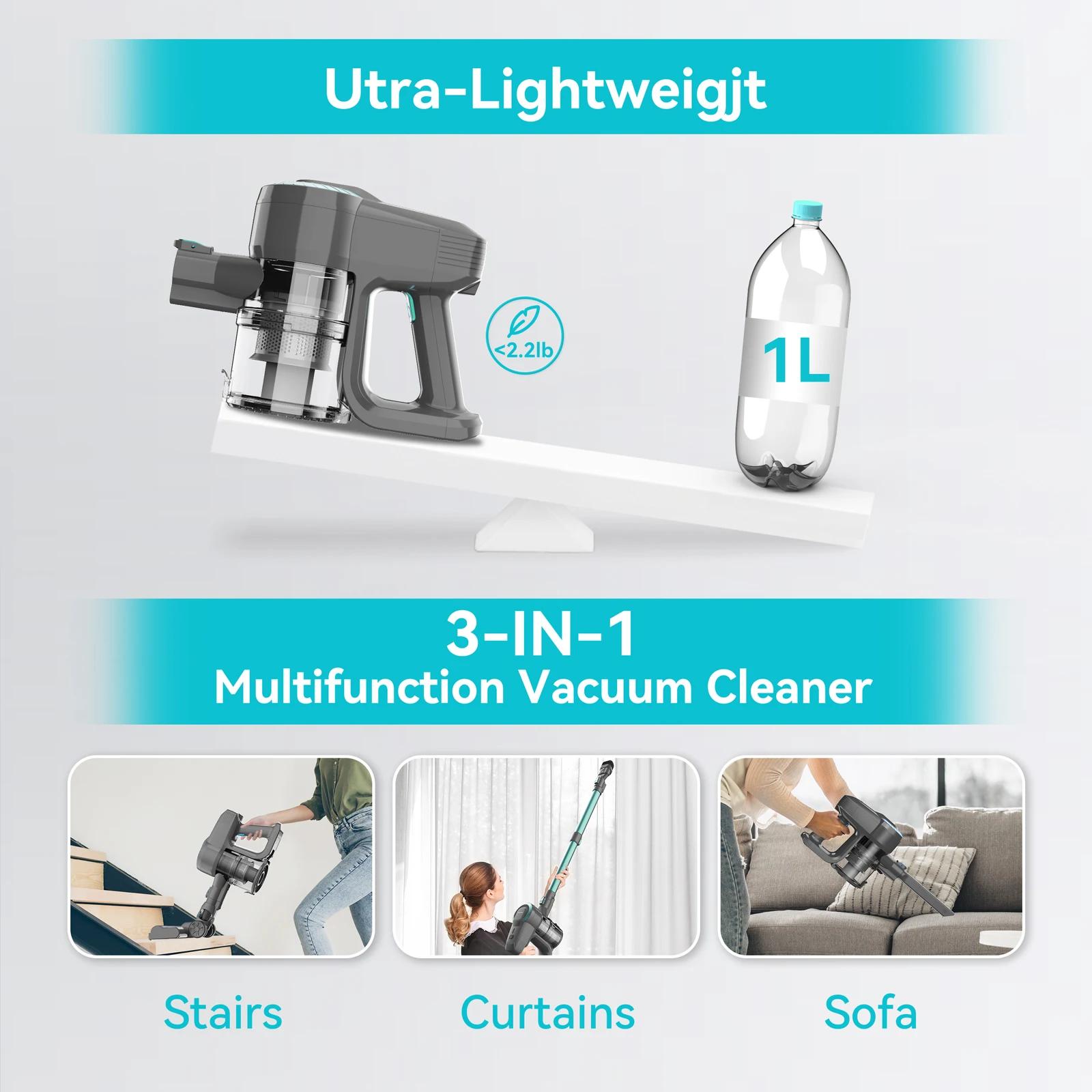 YISORA N300 aspirateur vertical sans fil, aspirateur bâton Ultra léger 20Kpa pour tapis, sol dur, vo