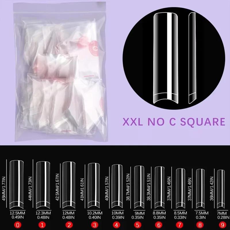 500 embouts d'ongles sans courbe C XXL, ensemble professionnel, pointes d'ongles transparentes carré