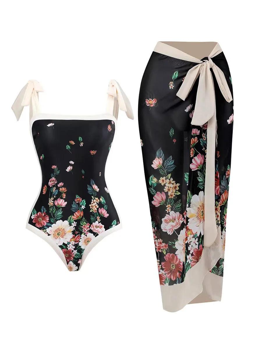 Maillot de bain une pièce 2026 avec jupe échancrée et rembourrage, sexy, pour femme, tenue de plage
