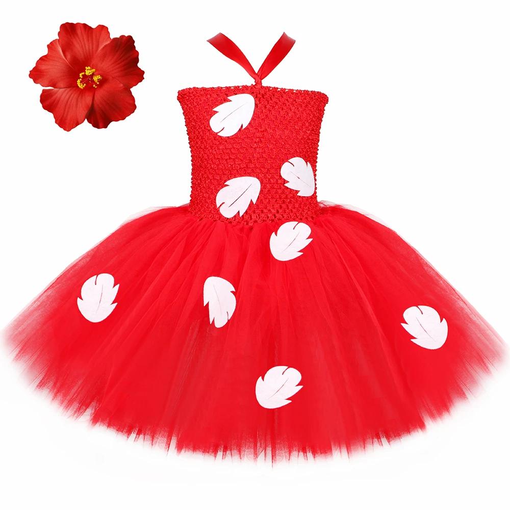 Lilo robe de princesse Costume pour filles rouge feuille tropicale robe Tutu hawaïenne tenue bébé en