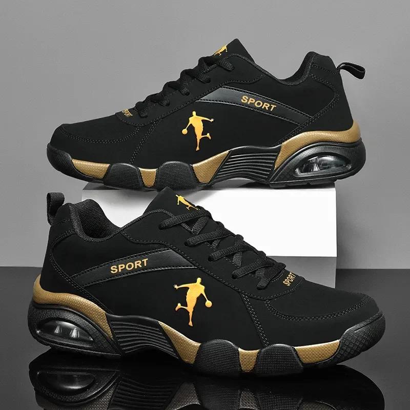 Baskets de course pour hommes en plein air confortable en cuir + maille chaussures de marche hommes