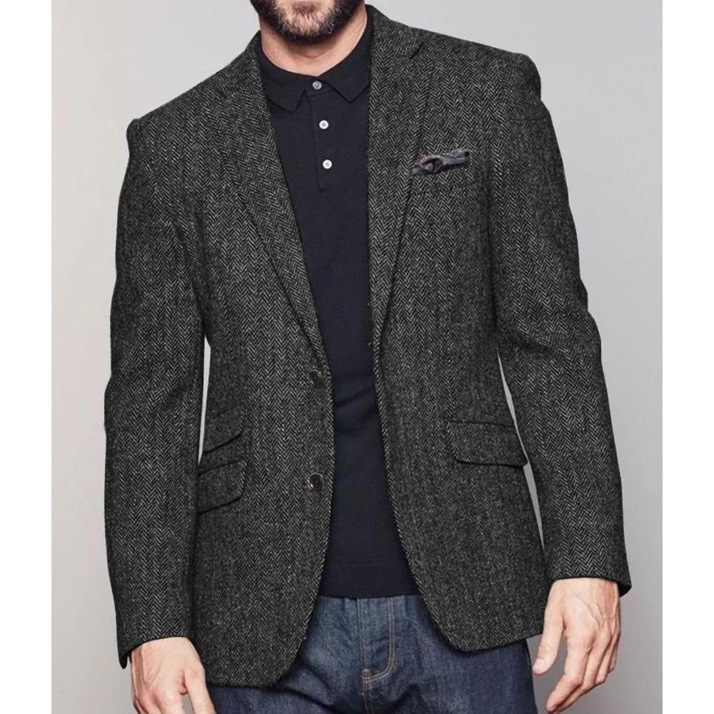Veste de costume à chevrons pour hommes, simple boutonnage, mode décontractée, coupe cintrée, confor