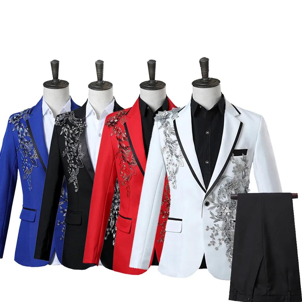 Costume deux pièces élégant pour hommes, avec des appliques, pour Banquet de mariage, hôte de danse,