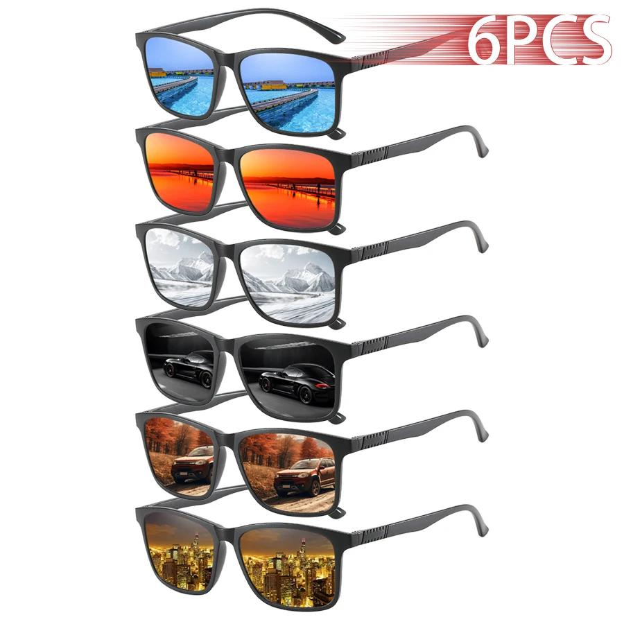 6 Paires de Lunettes de Soleil Carrées Vintage à Carreaux Tendance pour Hommes et Femmes, Idéales po