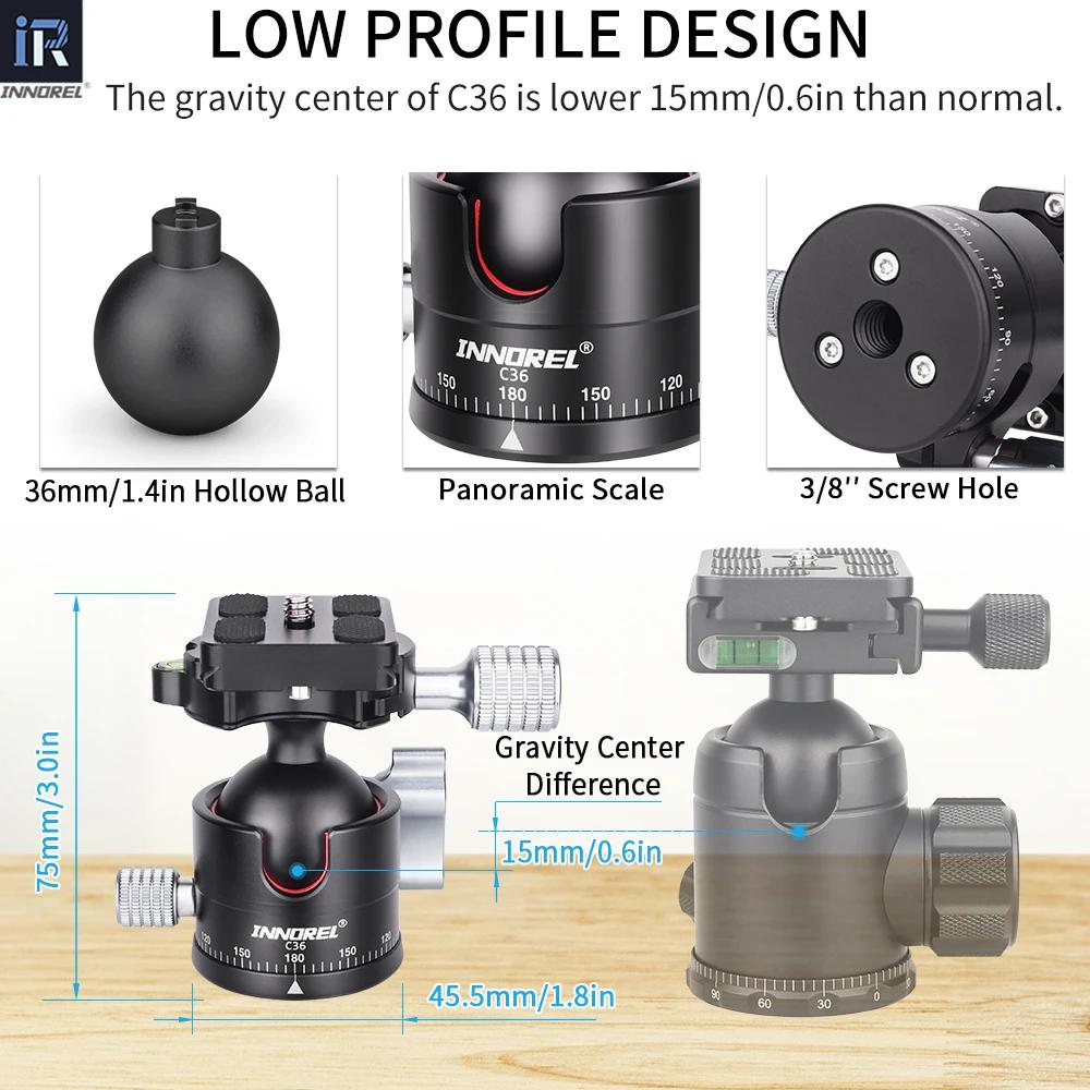 INNOREL C36 Rotule à profil bas 36 mm CNC Métal 360 ° Tête de trépied d'appareil photo panoramique