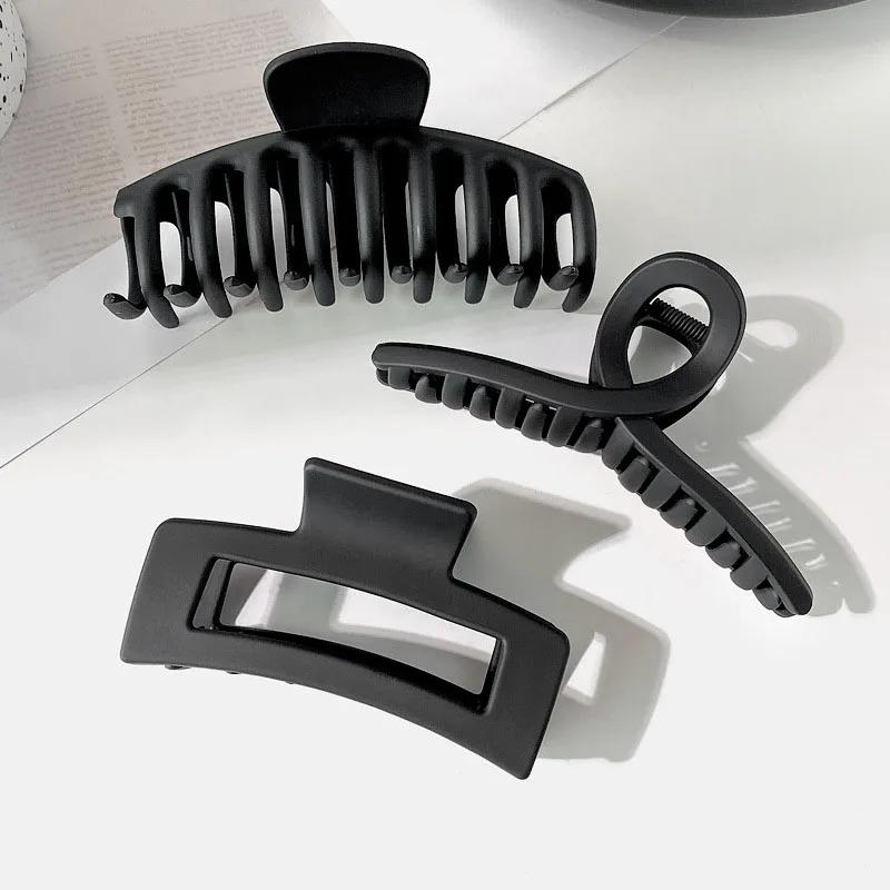 Pince à cheveux élégante noire géométrique en plastique pour femme, support de cheveux longs, pinces