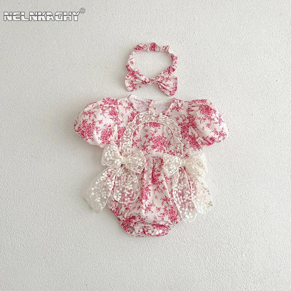 2025 été nouveau dans infantile princesse Style combinaisons nouveau-né enfants arc dentelle fleur v