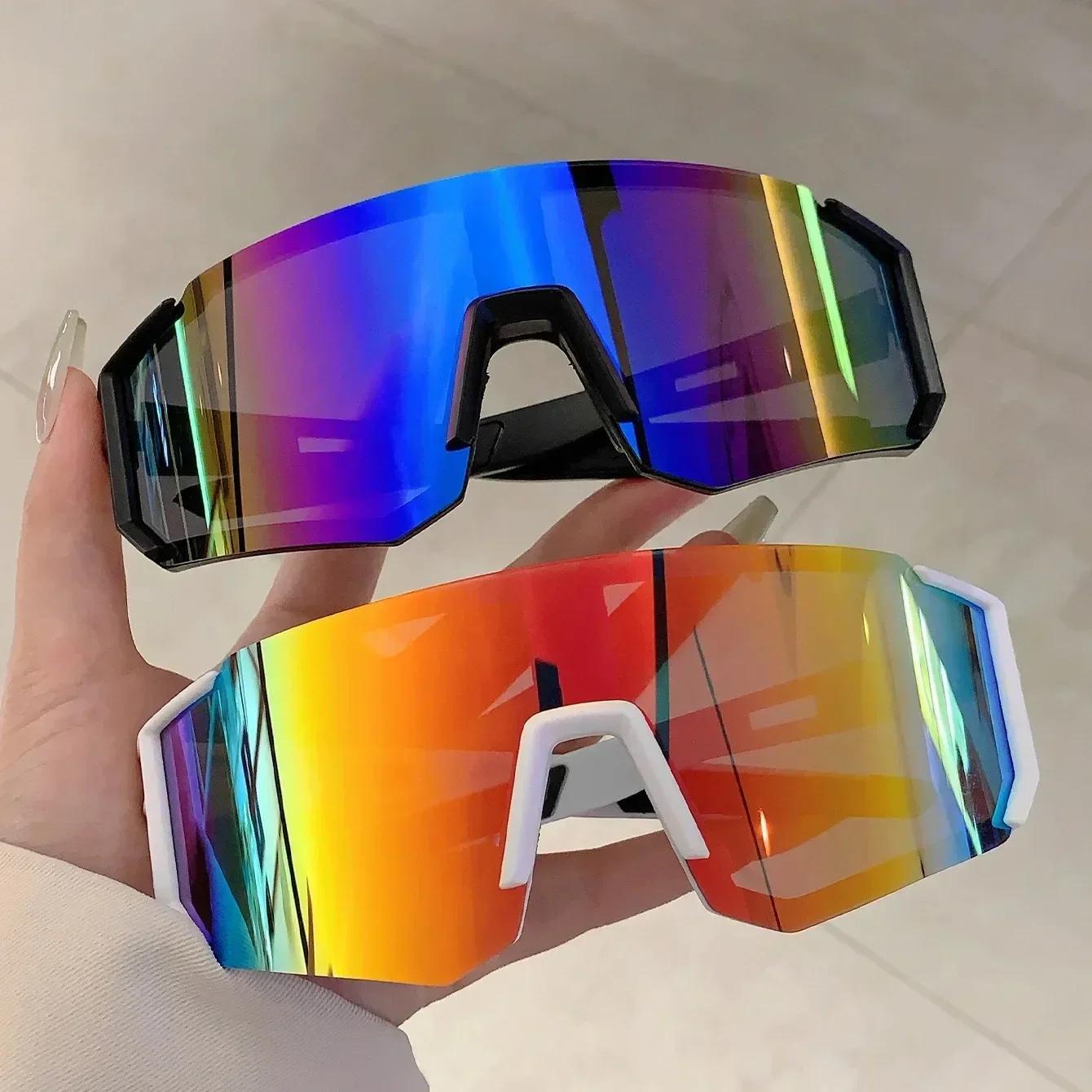 Lunettes de soleil de Sport surdimensionnées sans bords pour femmes et hommes, nouvelle mode, boucli
