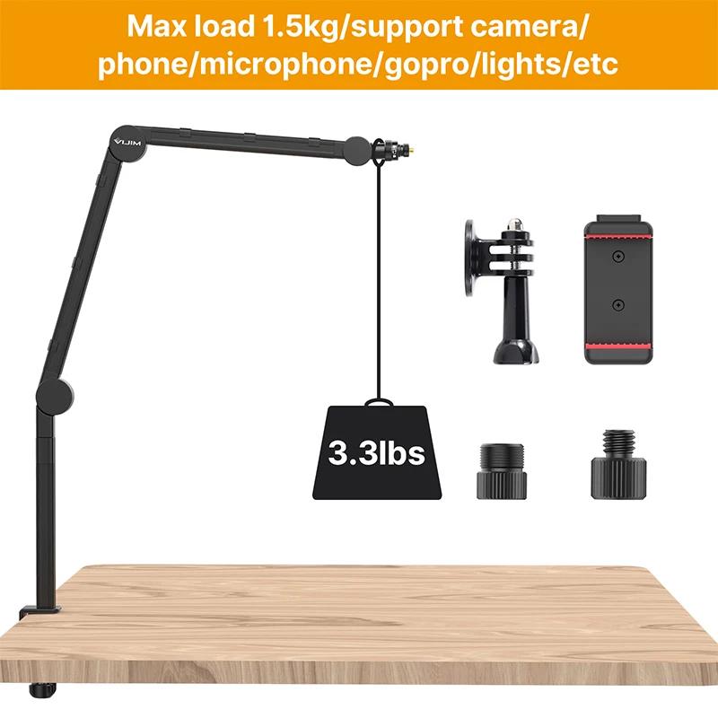 VIJIM LS24 support de bras de flèche de Microphone de bureau étendre 1/4 ''3/8'' 5/8 ''vis 90 ° Su