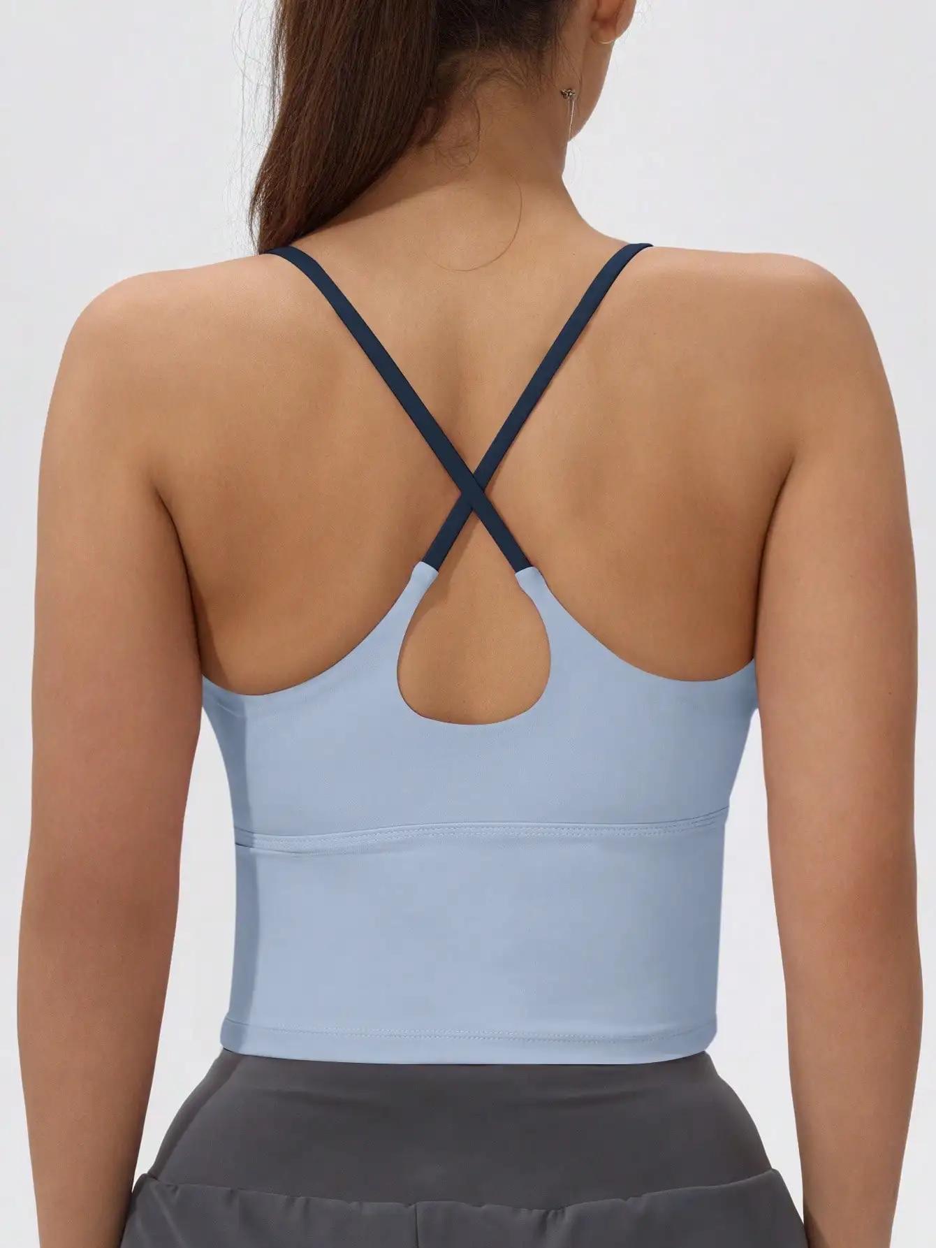 FItfemme Débardeur de sport croisé pour femme - Séchage rapide avec bonnets rembourrés - Idéal pour