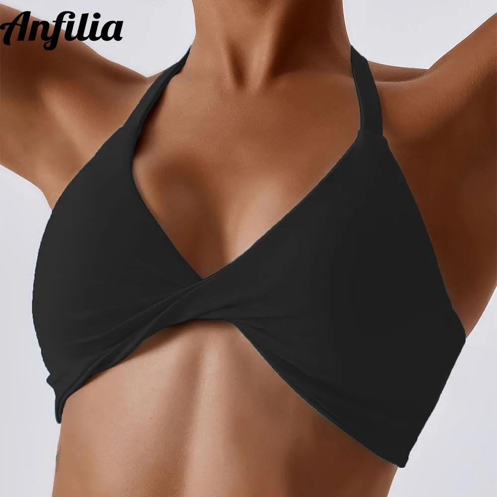 Soutien-gorge de sport Anfilia pour femmes - Licou cou haute élastique avec rembourrage amovible