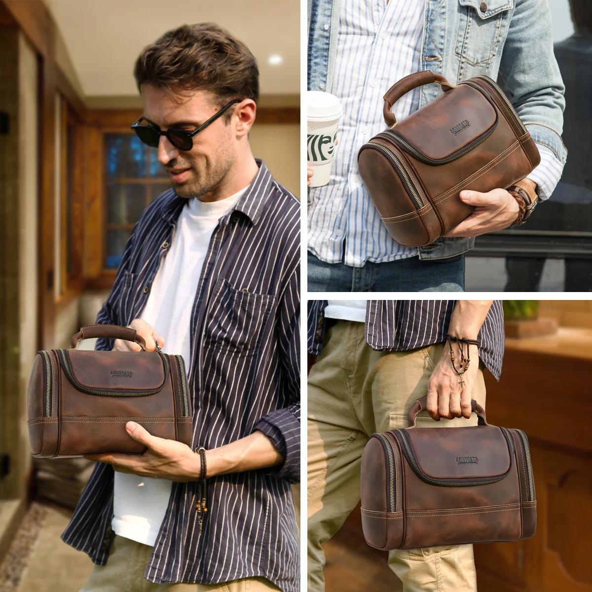 Contact's hommes voyage d'affaires lavage trousse de toilette Crazy Horse cuir outil de lavage sac d