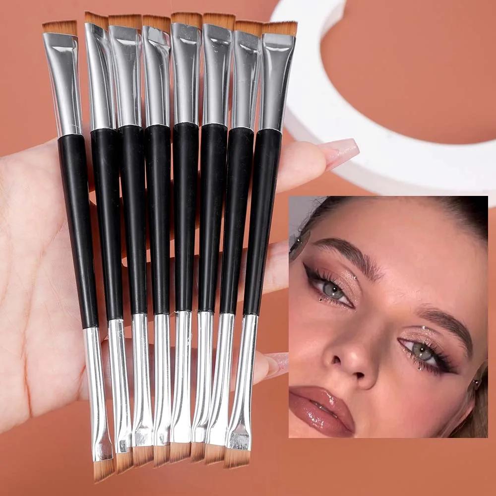 Brosse à sourcils professionnelle, Eyeliner, lame à tête plate coudée, pinceaux de maquillage pour C