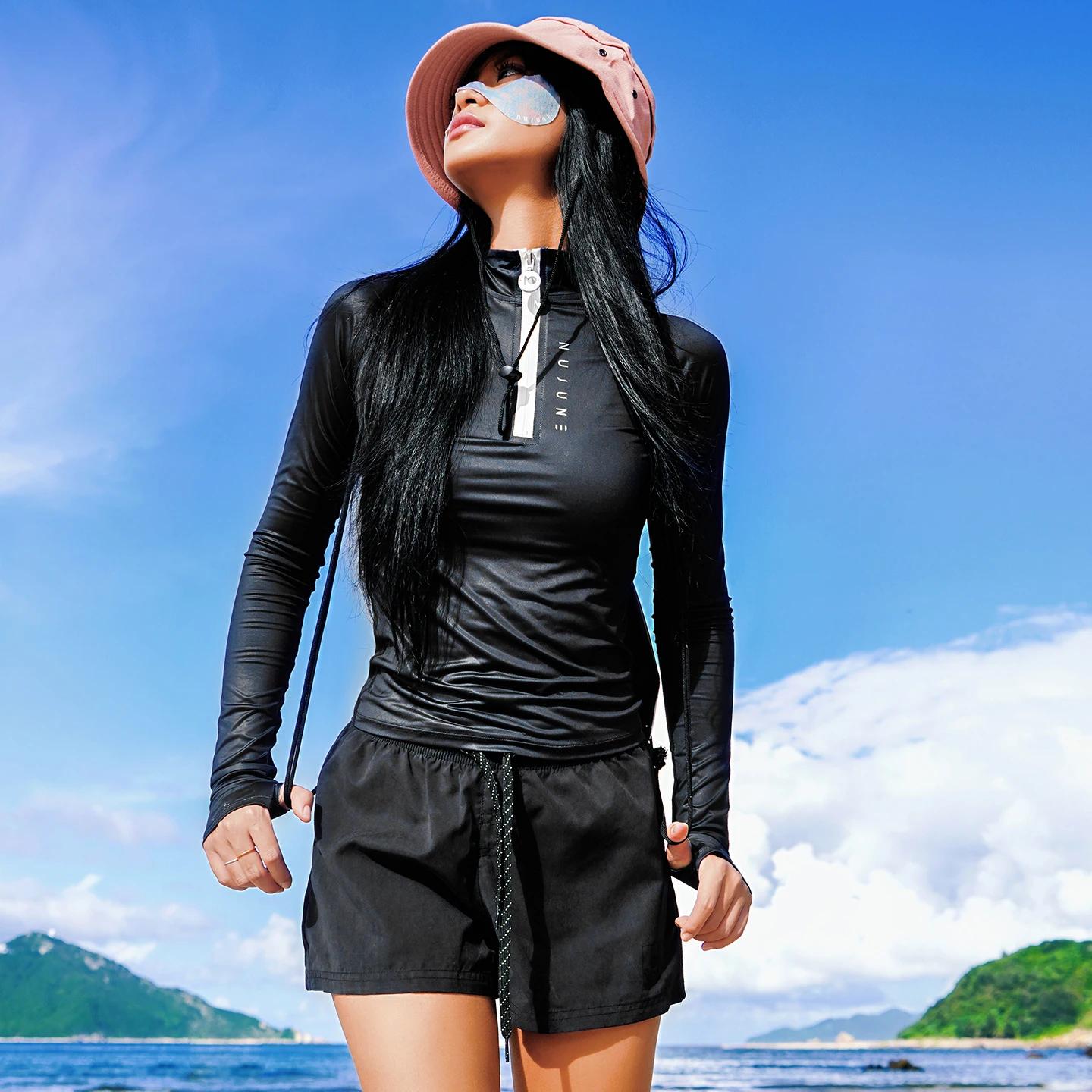 Nu-juin – ensemble haut de Surf pour femmes, protection contre les éruptions cutanées, manches longu