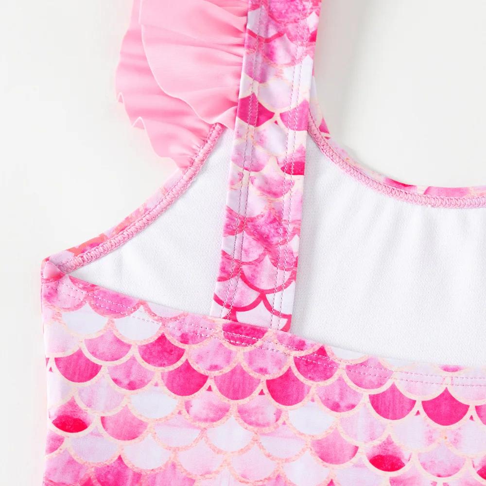 Maillot de bain une pièce avec jupe pour filles - Imprimé sirène rose plage été enfants baignade