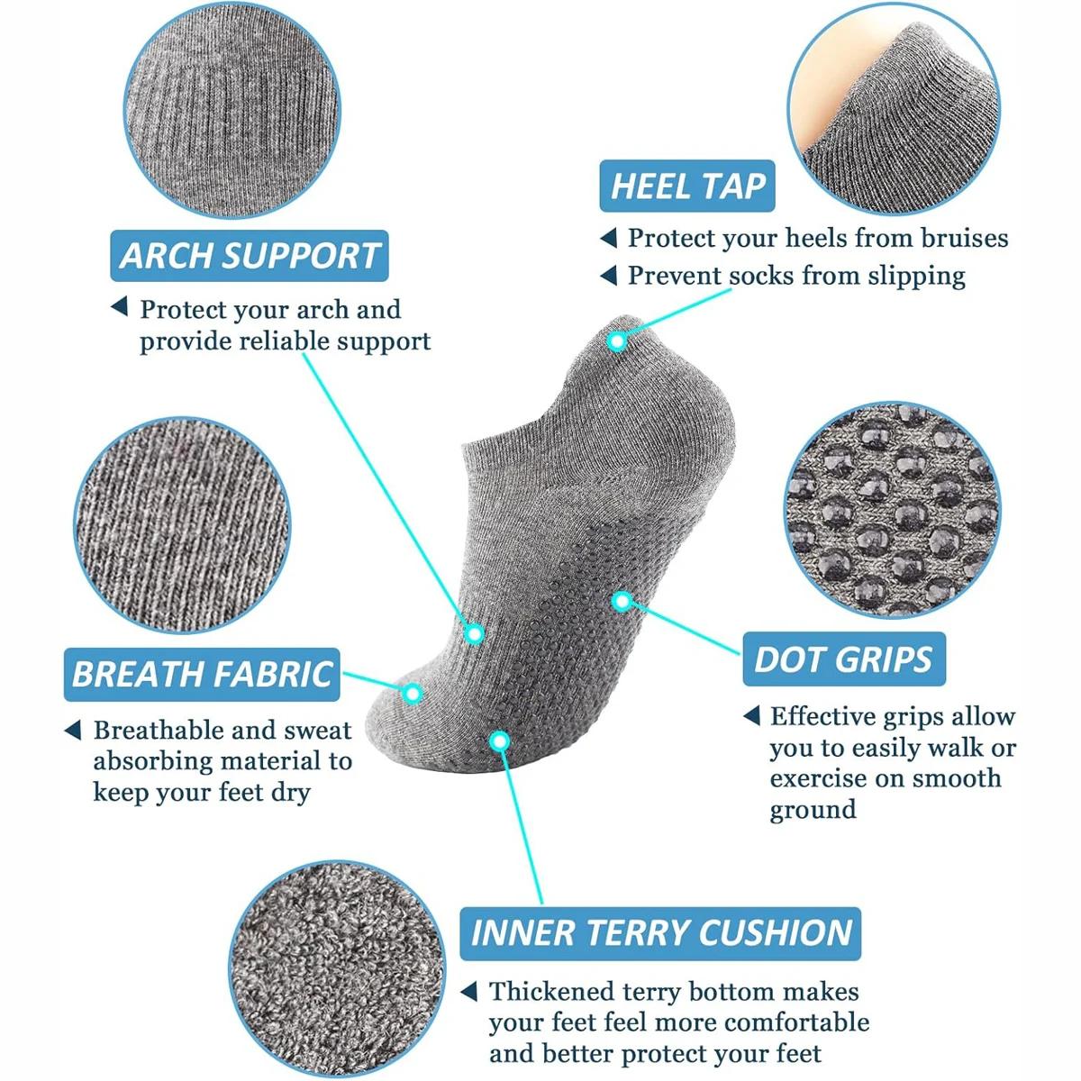 3 paires de chaussettes de yoga pour femmes, chaussettes de Pilates antidérapantes, chaussettes anti