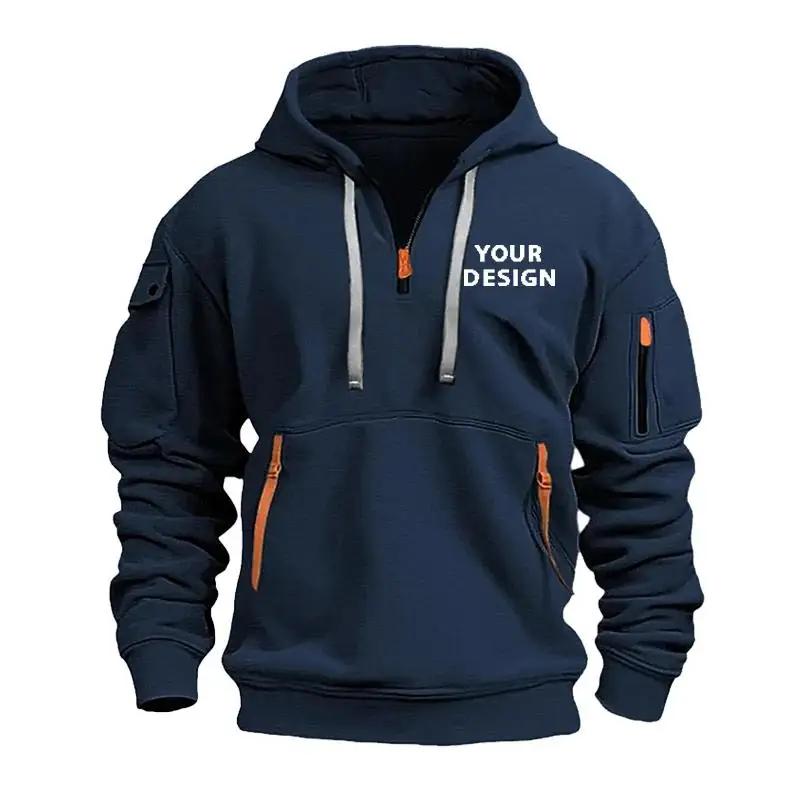Sweat-shirt de sport européen pour hommes, ample et décontracté, avec fermeture éclair, poche sur le