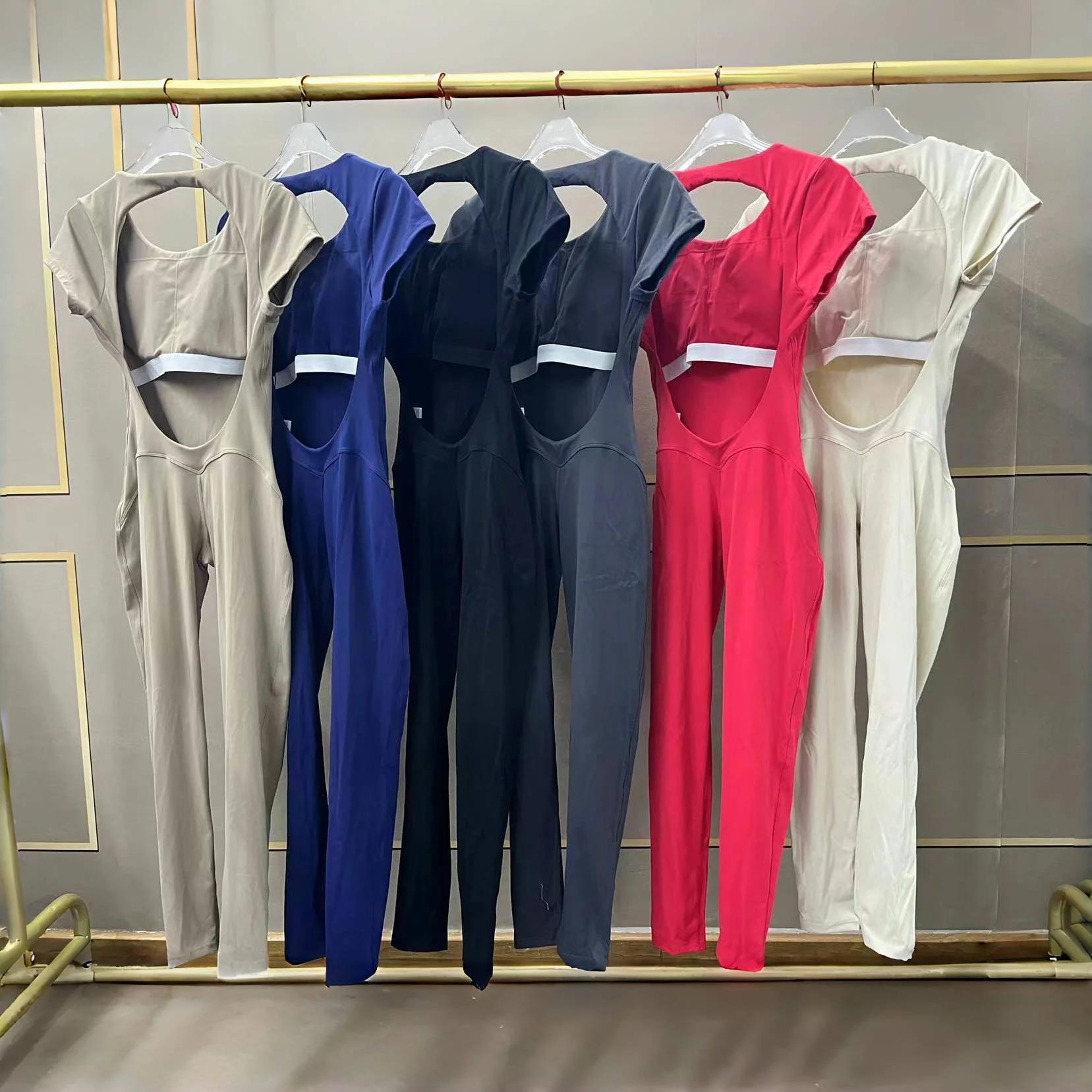 Combinaison de Yoga une pièce pour femmes, manches courtes, dos ouvert, Slim Fit, tenue de sport, co