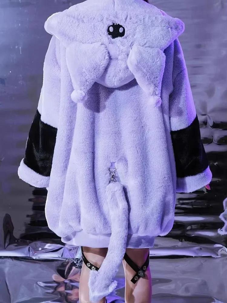 Mauroicardi hiver épais chaud doux mignon violet et noir couleur bloc fausse fourrure manteau femmes